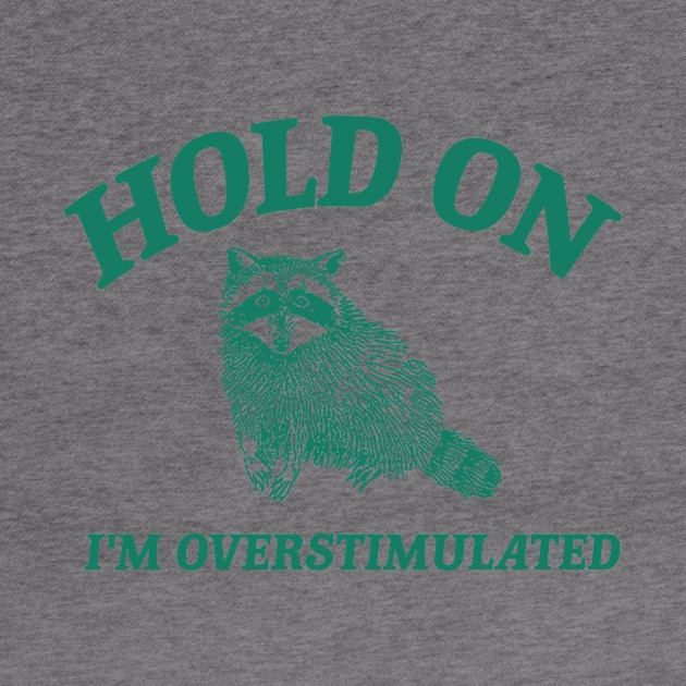 Hold On I'm Overstimulated T-Shirt, Retro Unisex Adult T Shirt, Funny Raccoon Shirt, Meme by Justin green
